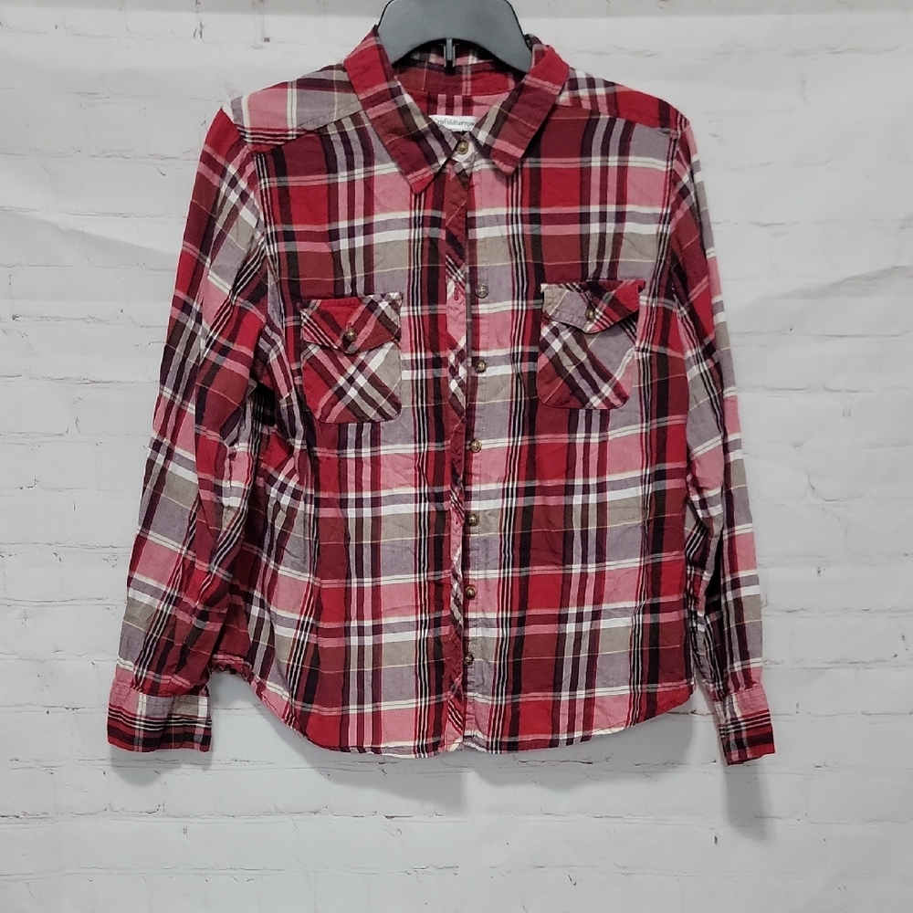 Croft & Barrow Red and White Plaid Button-Down Shirt - Picture 1 of 3
